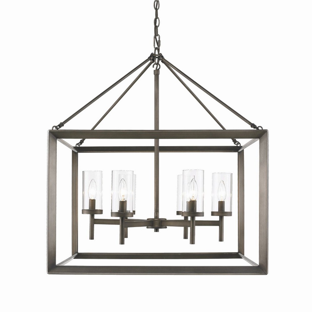 Golden Lighting-2073-6 GMT-Smyth - Chandelier 6 Light Steel in Contemporary style - 30.75 Inches high by 26.63 Inches wide Gunmetal Bronze Clear Gunmetal Bronze Finish